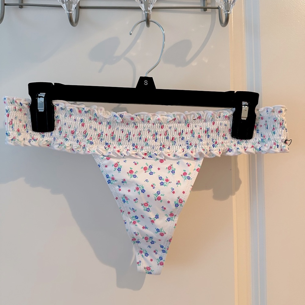 Frankie's Bikinis White Floral Bikini Bottom